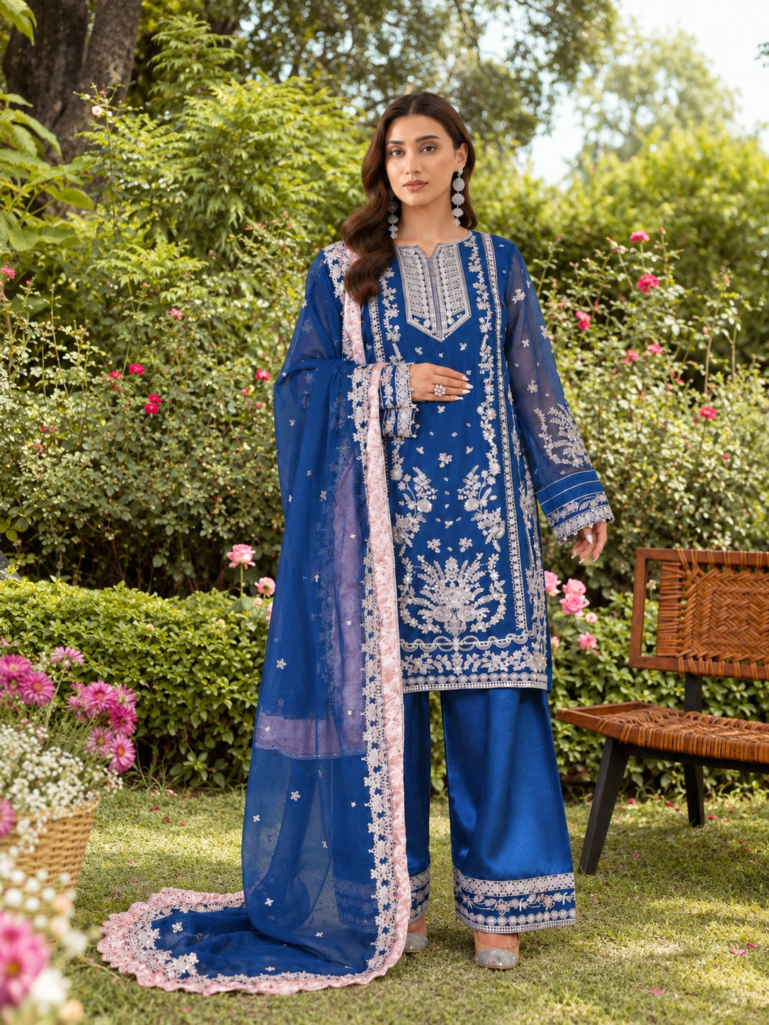 3 piece - Embroided chiffon Suit