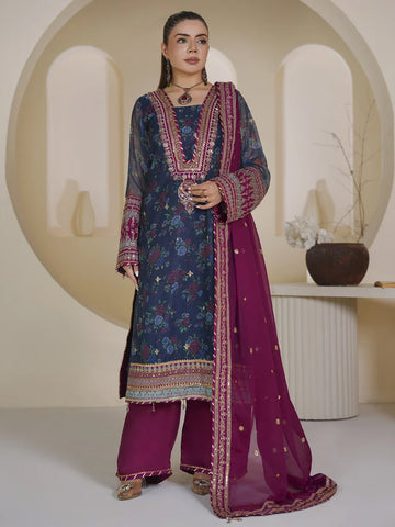 3 Piece - Enbroided Organza Suit