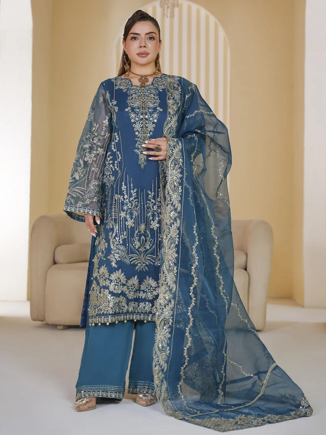 3 Piece - Embroided Organza Suit