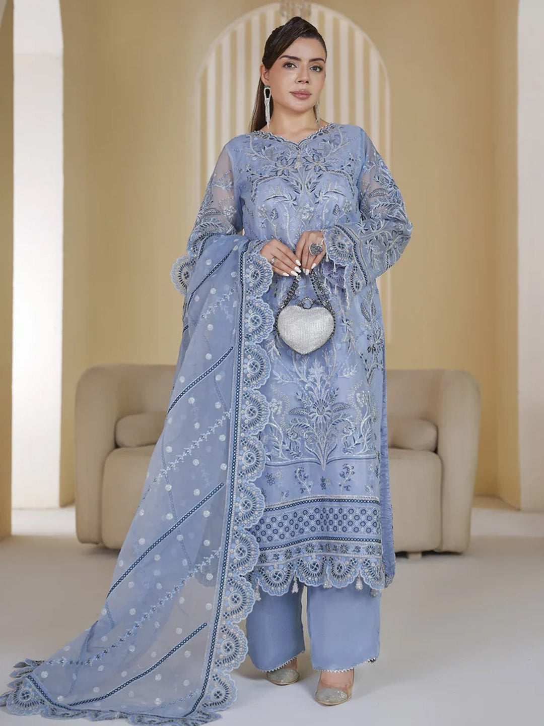 3 piece - Embroided Organza Suit