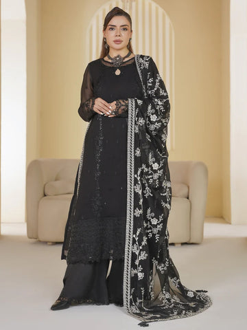 3 Piece - Embroided Chiffon Suit