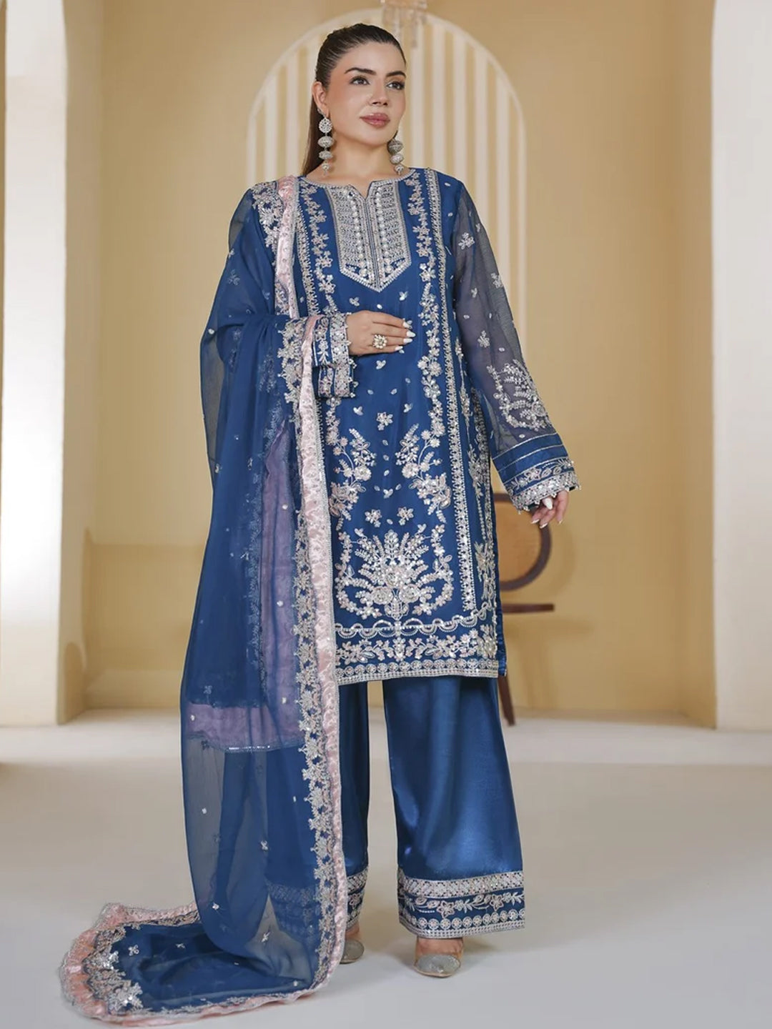 3 piece - Embroided chiffon Suit