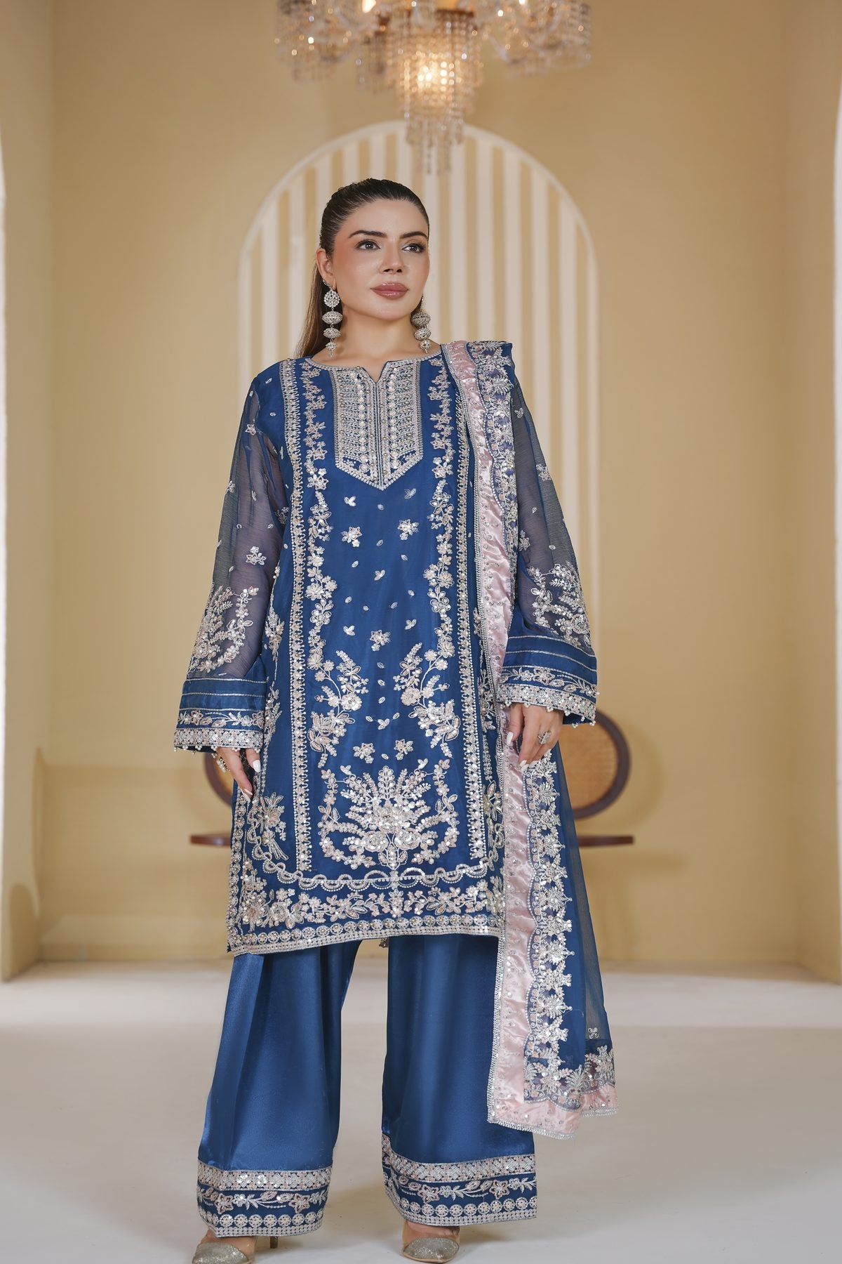 3 piece - Embroided Organza Suit
