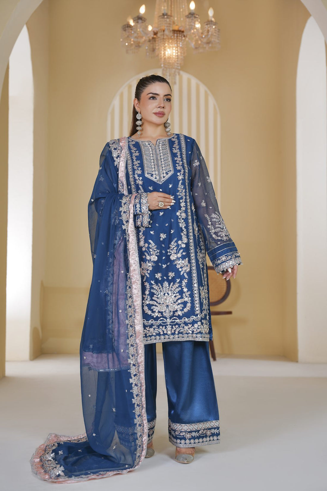3 piece - Embroided Organza Suit
