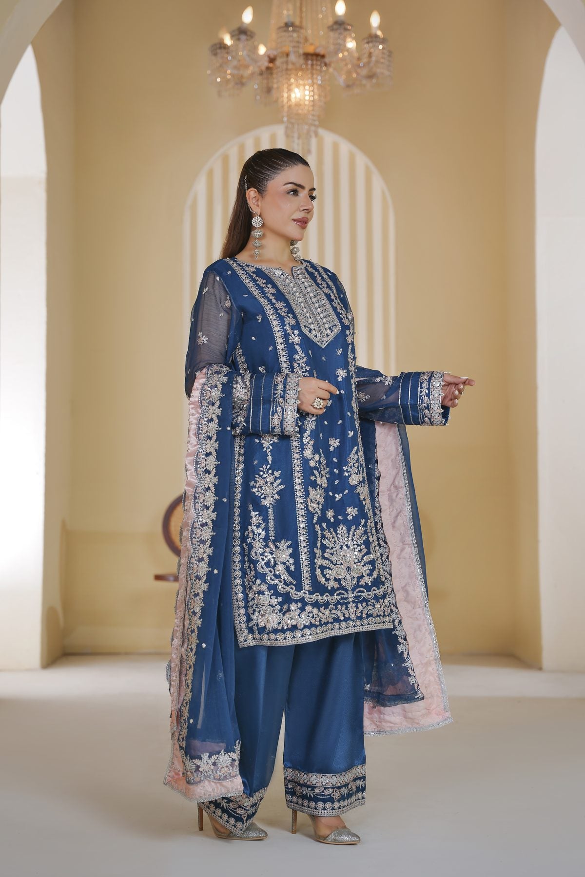 3 piece - Embroided Organza Suit