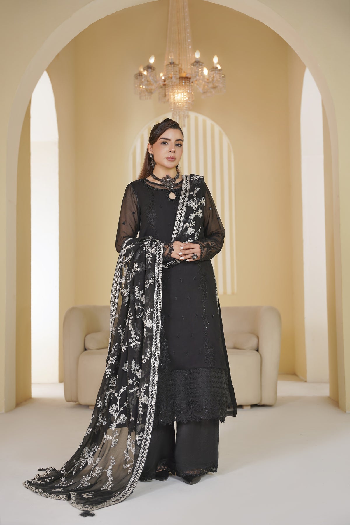 3 Piece - Embroided Chiffon Suit