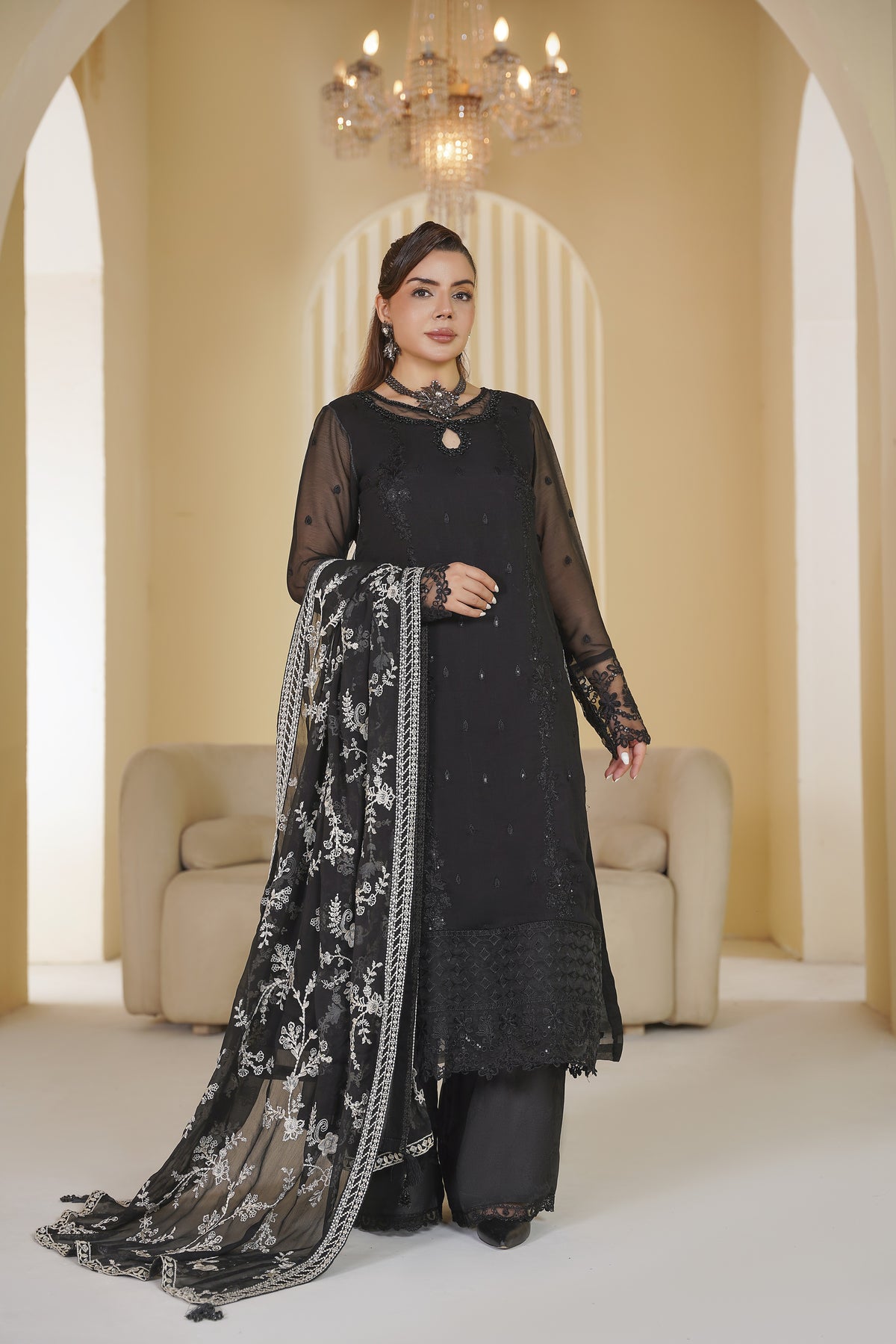 3 Piece - Embroided Chiffon Suit