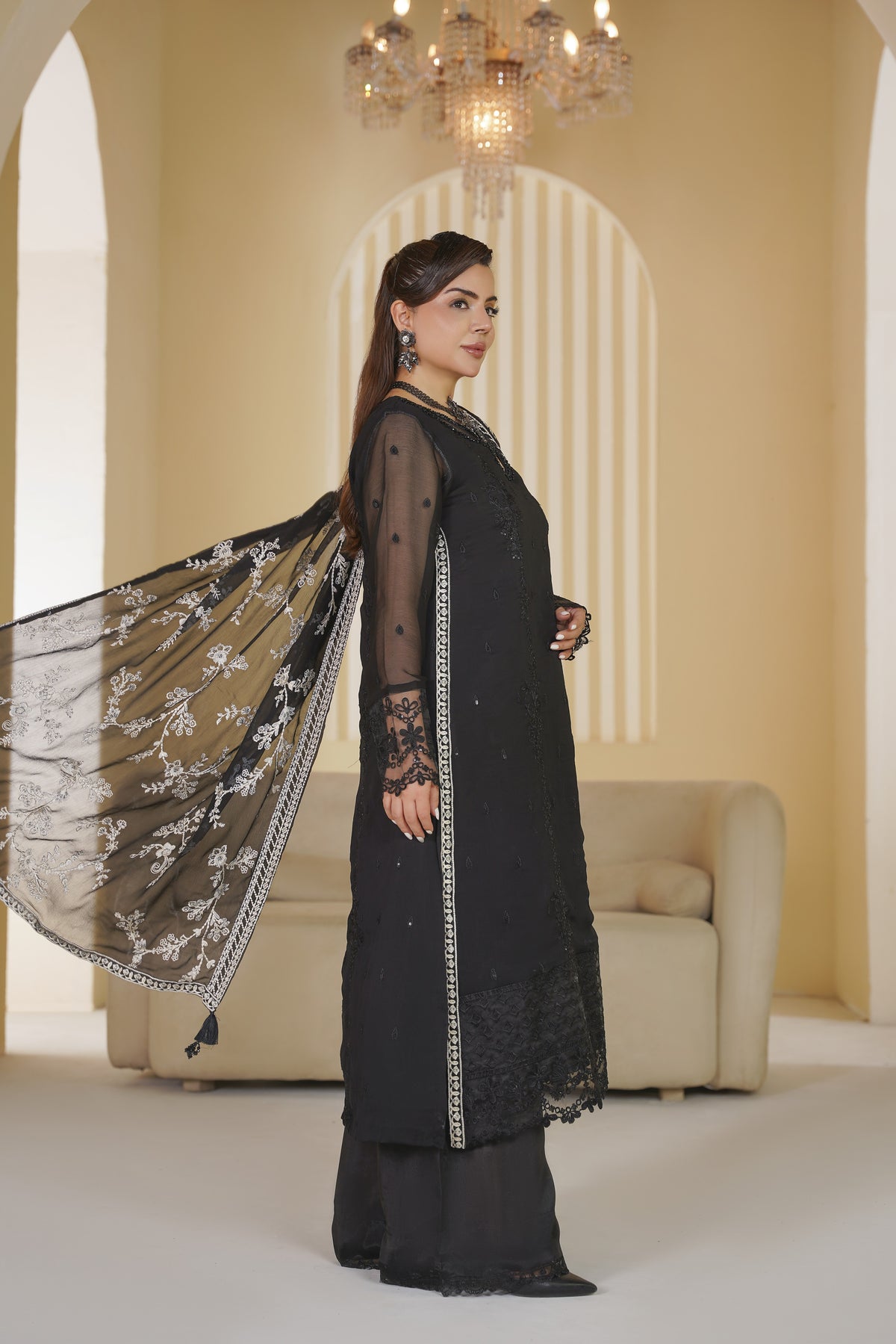 3 Piece - Embroided Chiffon Suit