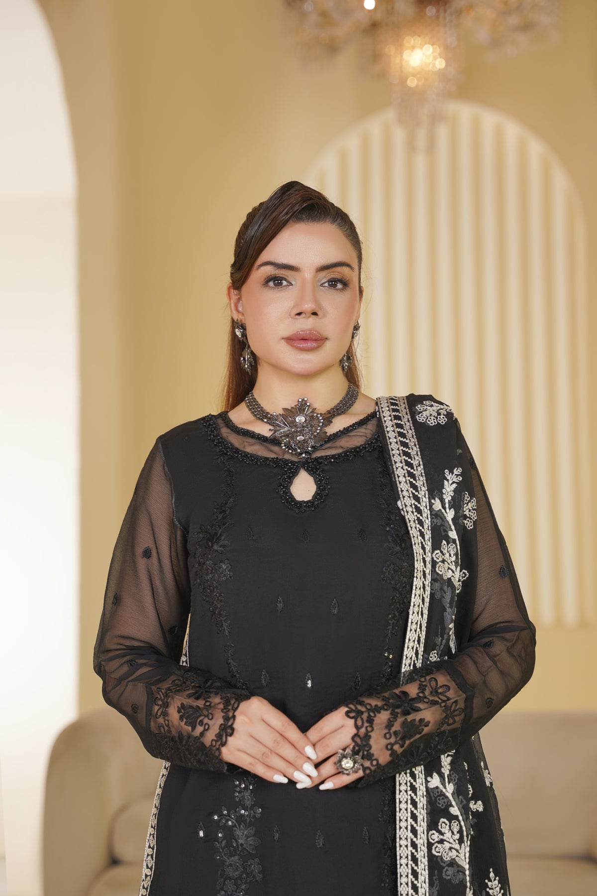 3 Piece - Embroided Chiffon Suit
