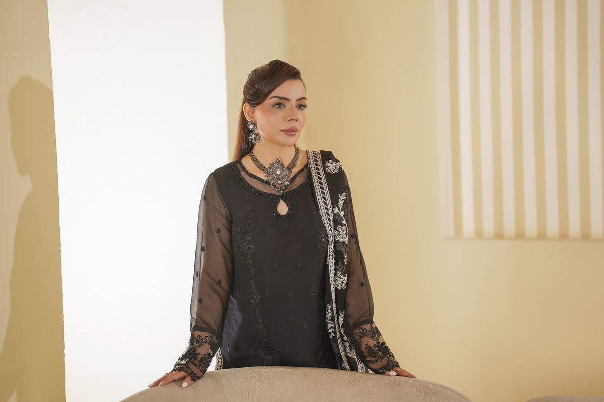 3 Piece - Embroided Chiffon Suit