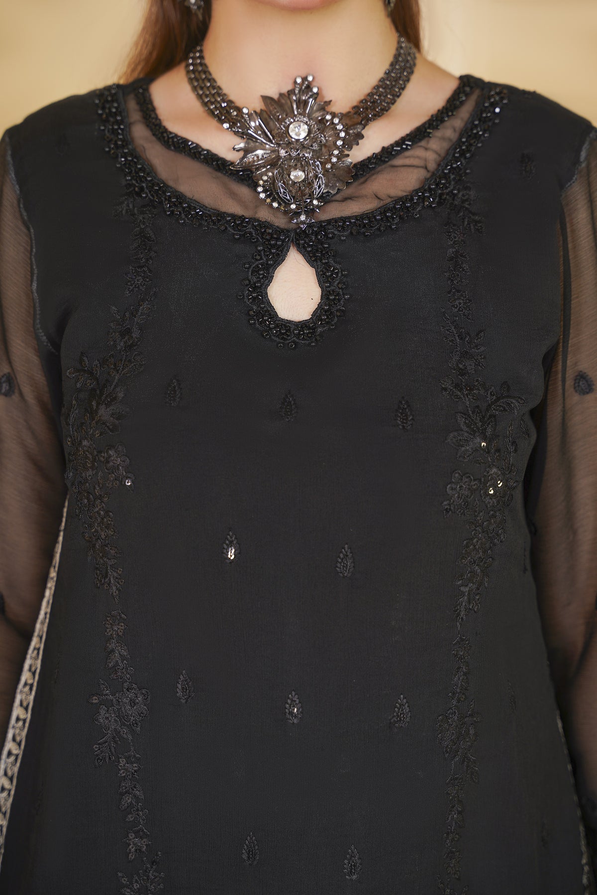 3 Piece - Embroided Chiffon Suit