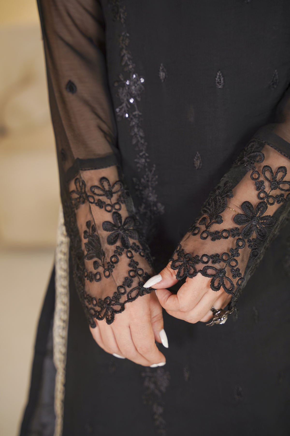 3 Piece - Embroided Chiffon Suit