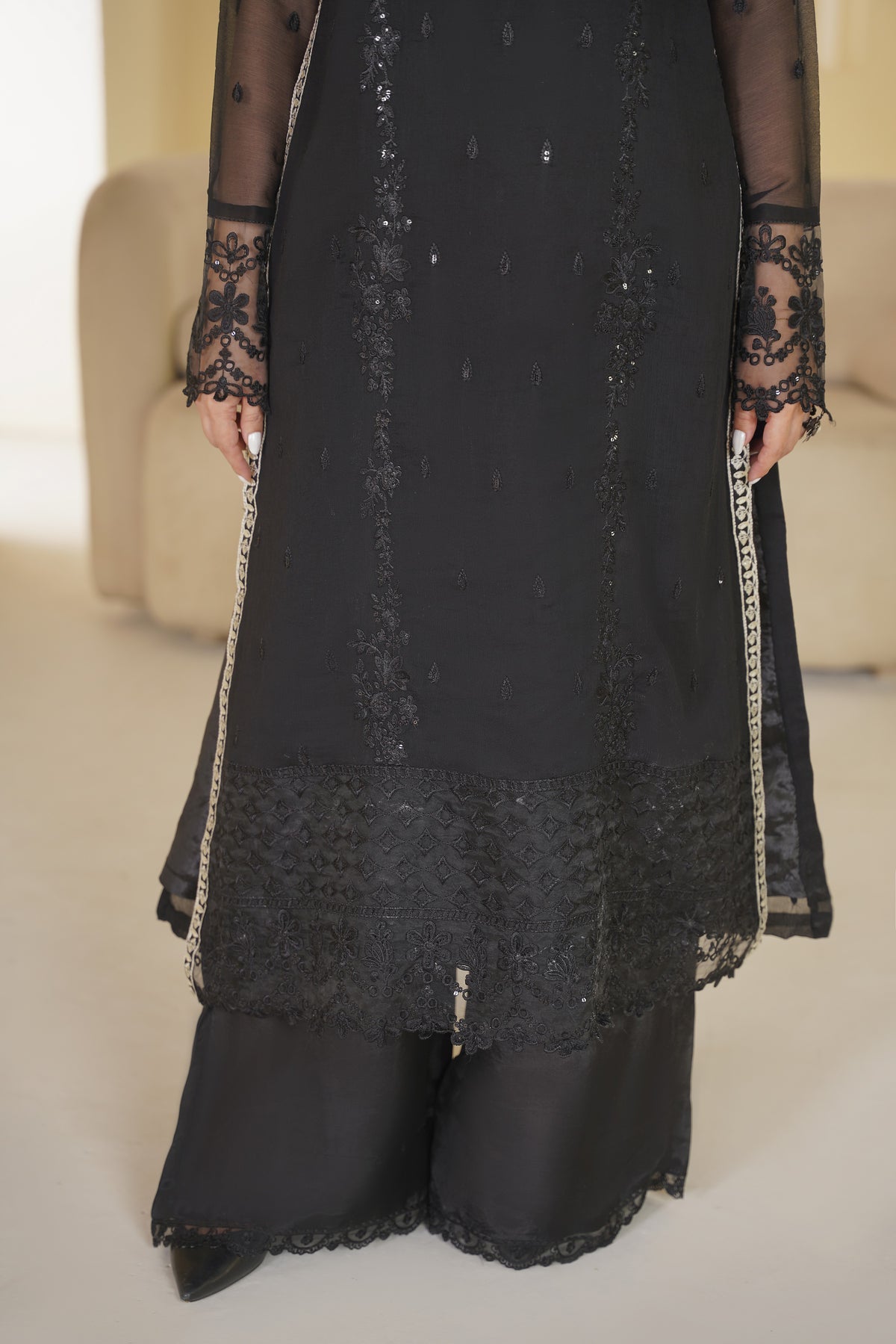 3 Piece - Embroided Chiffon Suit