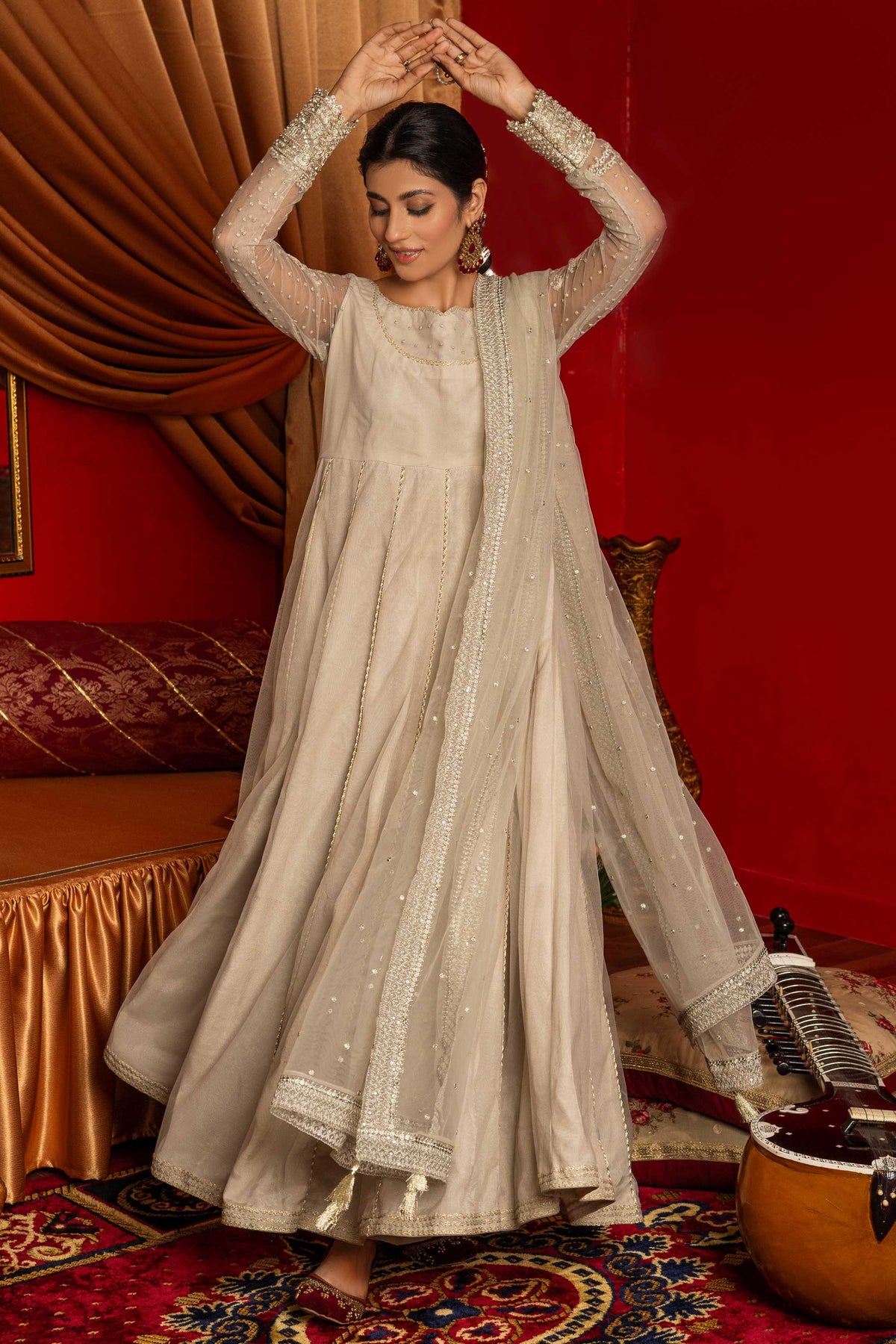 3 Piece - Net Embroided Maxi