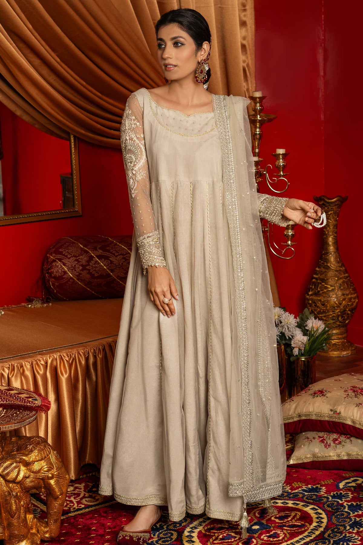 3 Piece - Net Embroided Maxi