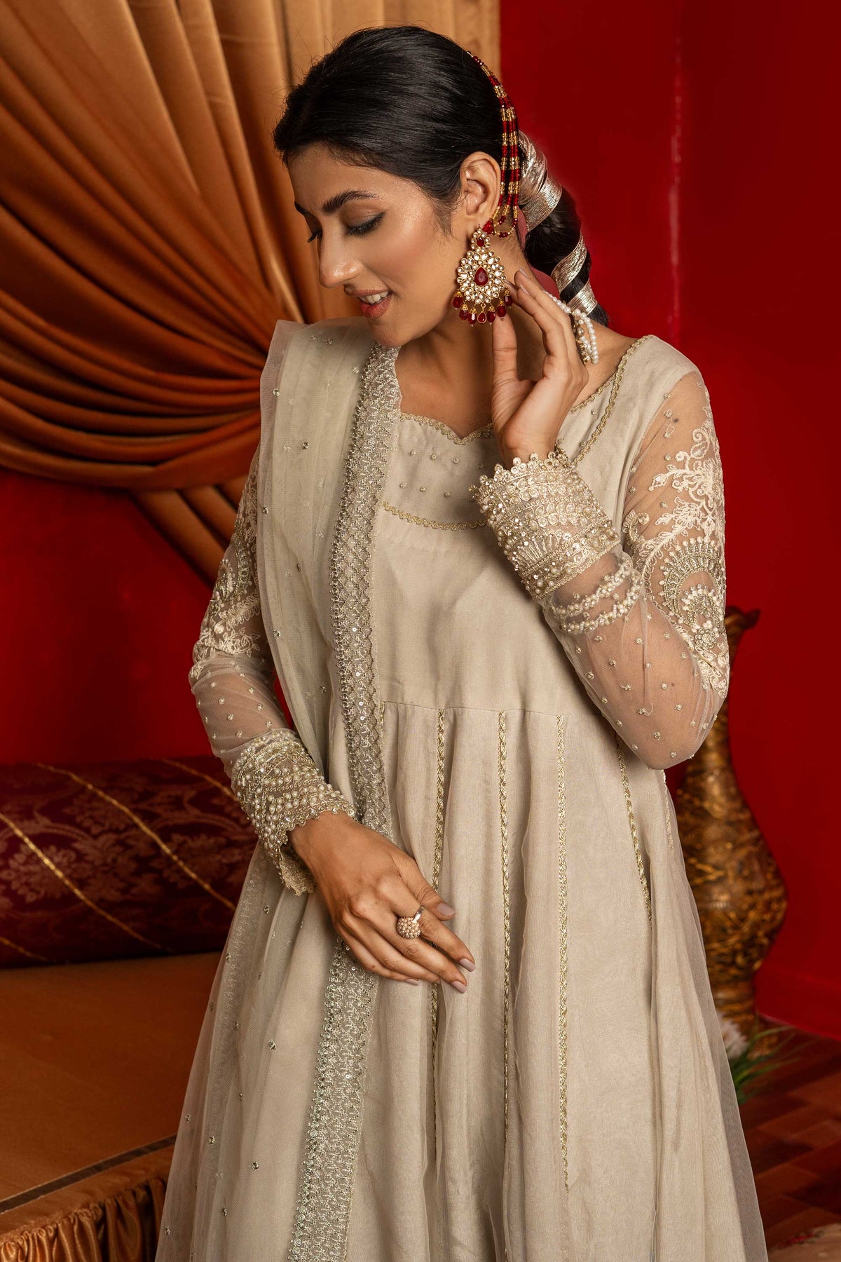 3 Piece - Net Embroided Maxi