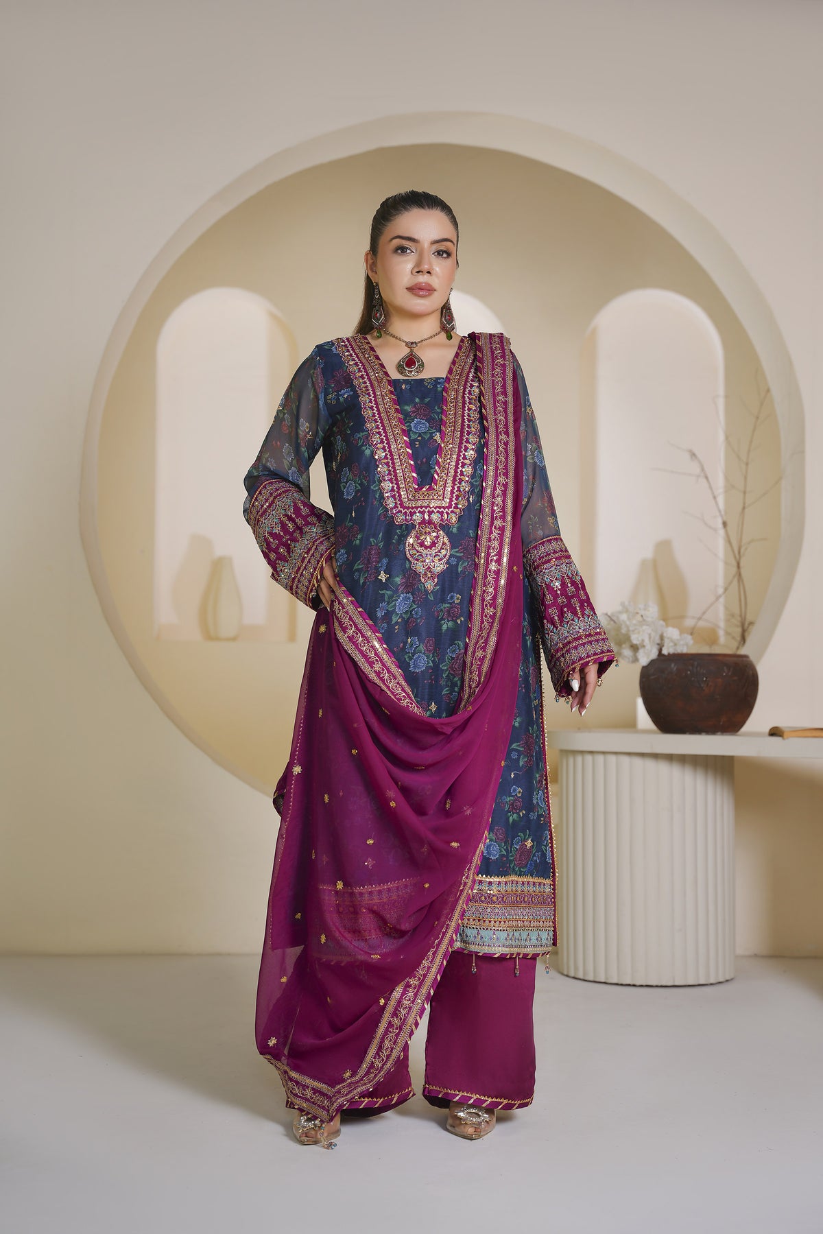 3 Piece - Enbroided Organza Suit