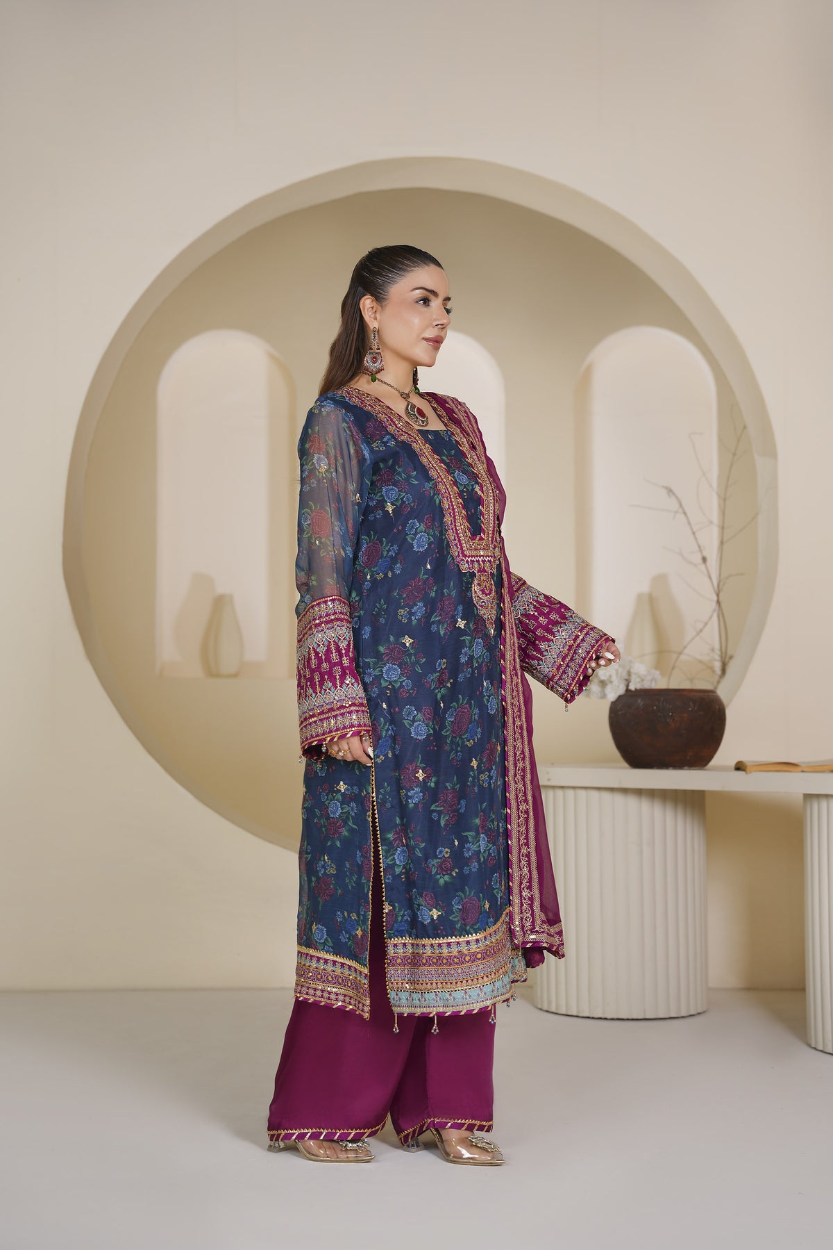 3 Piece - Enbroided Organza Suit