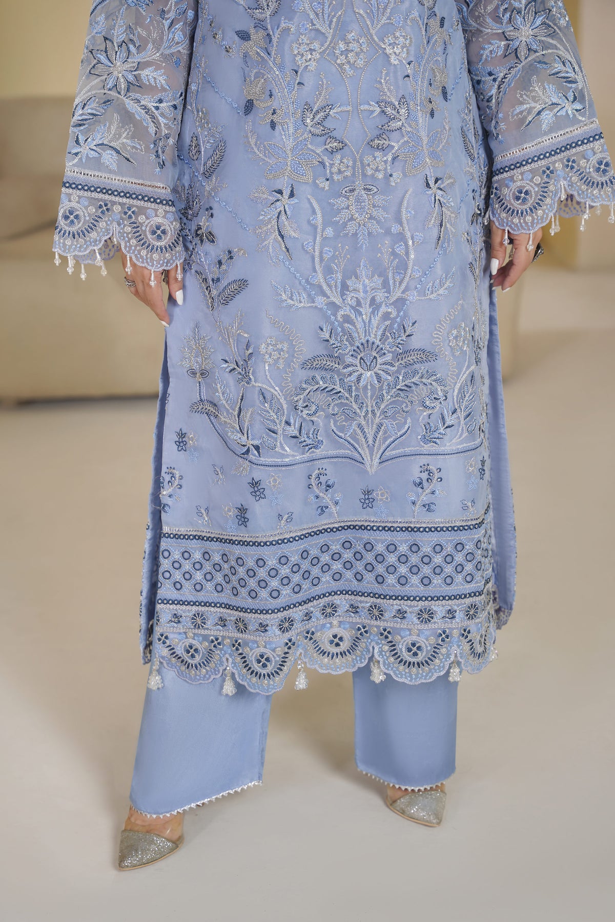 3 piece - Embroided Organza Suit