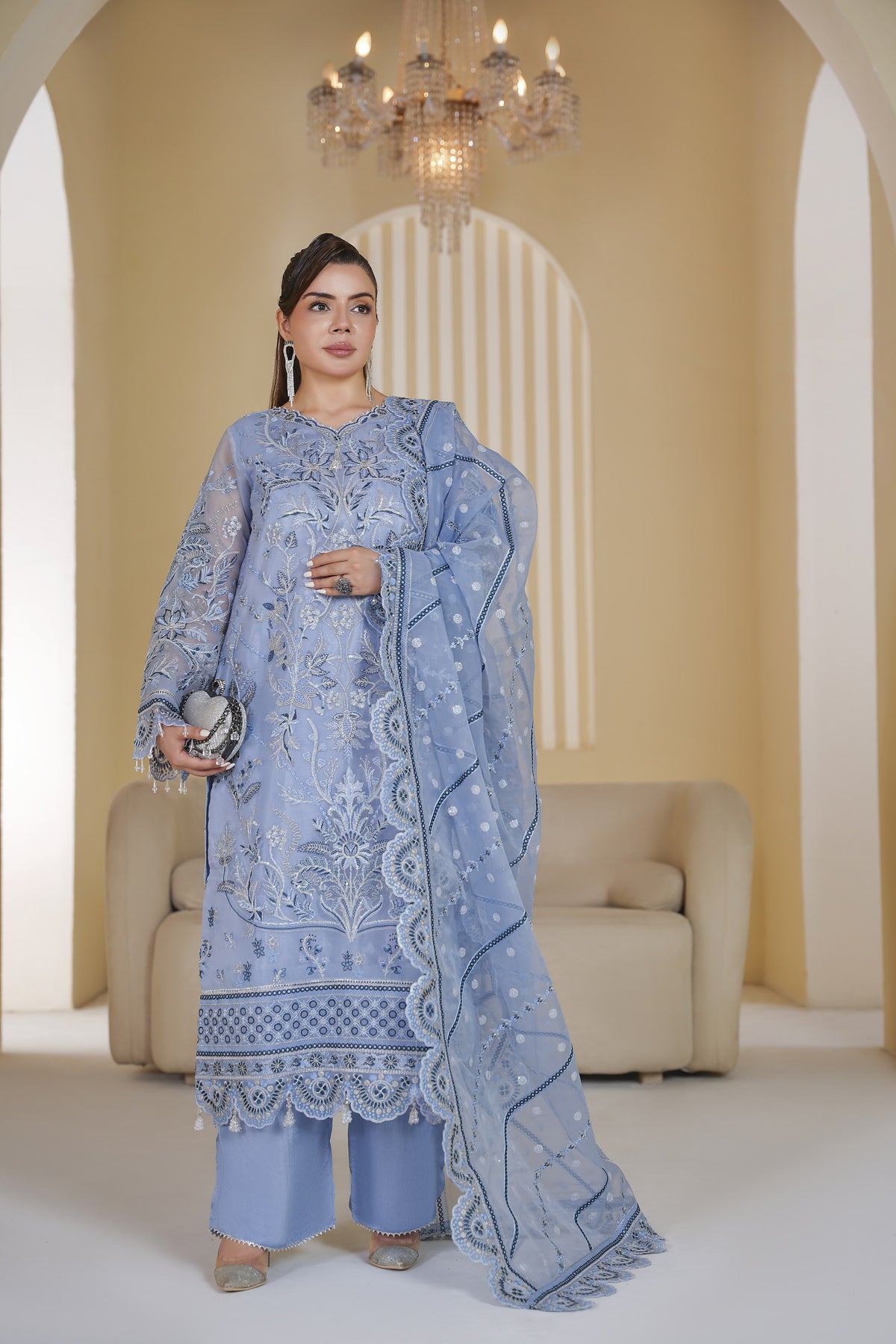 3 piece - Embroided Organza Suit