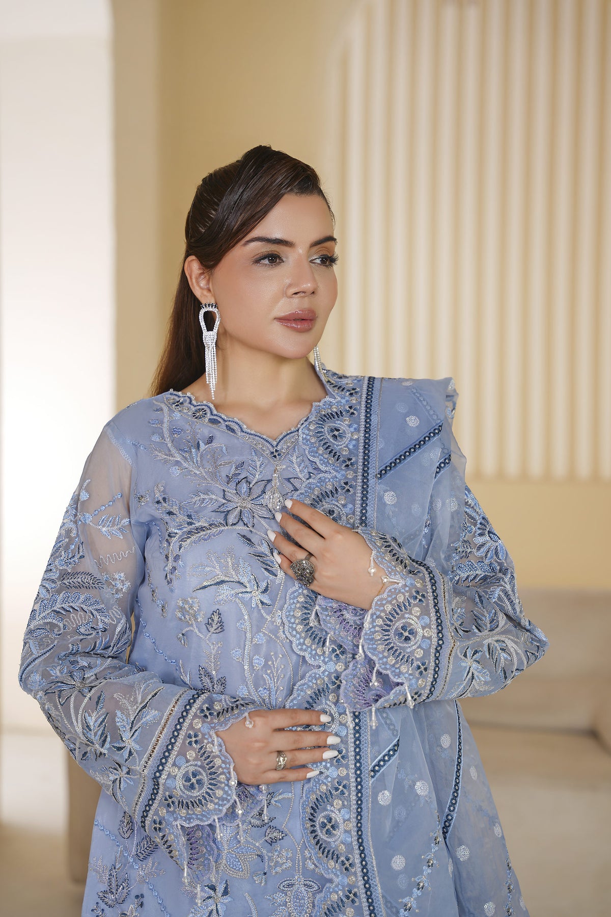 3 piece - Embroided Organza Suit