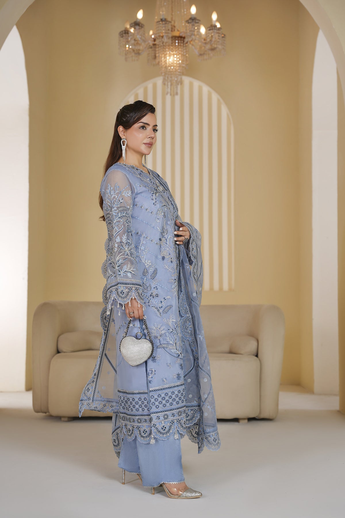 3 piece - Embroided Organza Suit