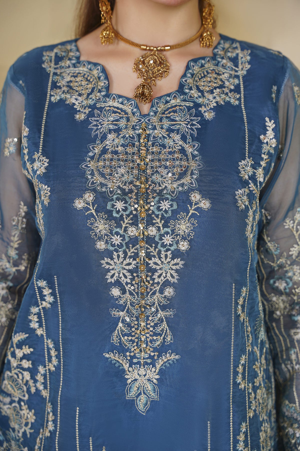 3 Piece - Embroided Organza Suit
