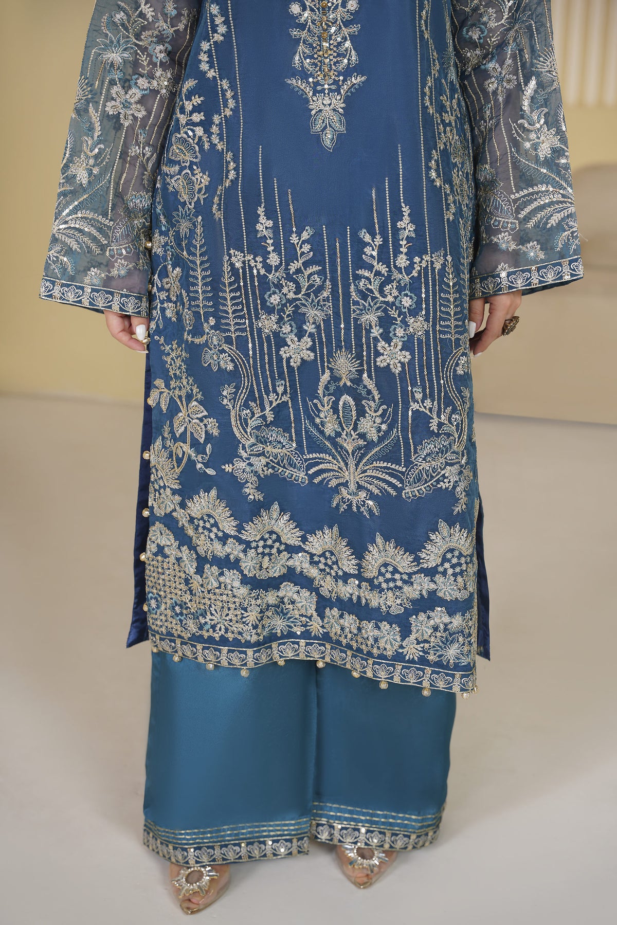 3 Piece - Embroided Organza Suit