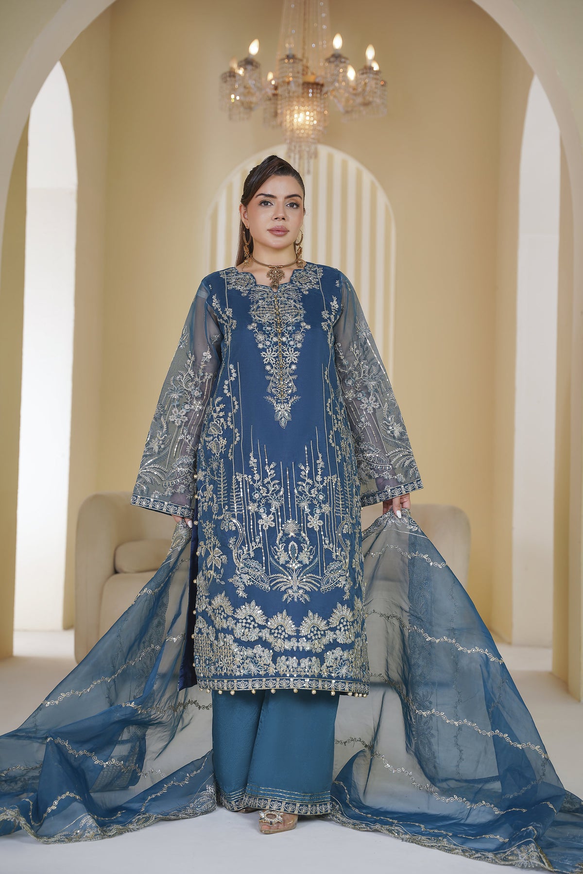 3 Piece - Embroided Organza Suit