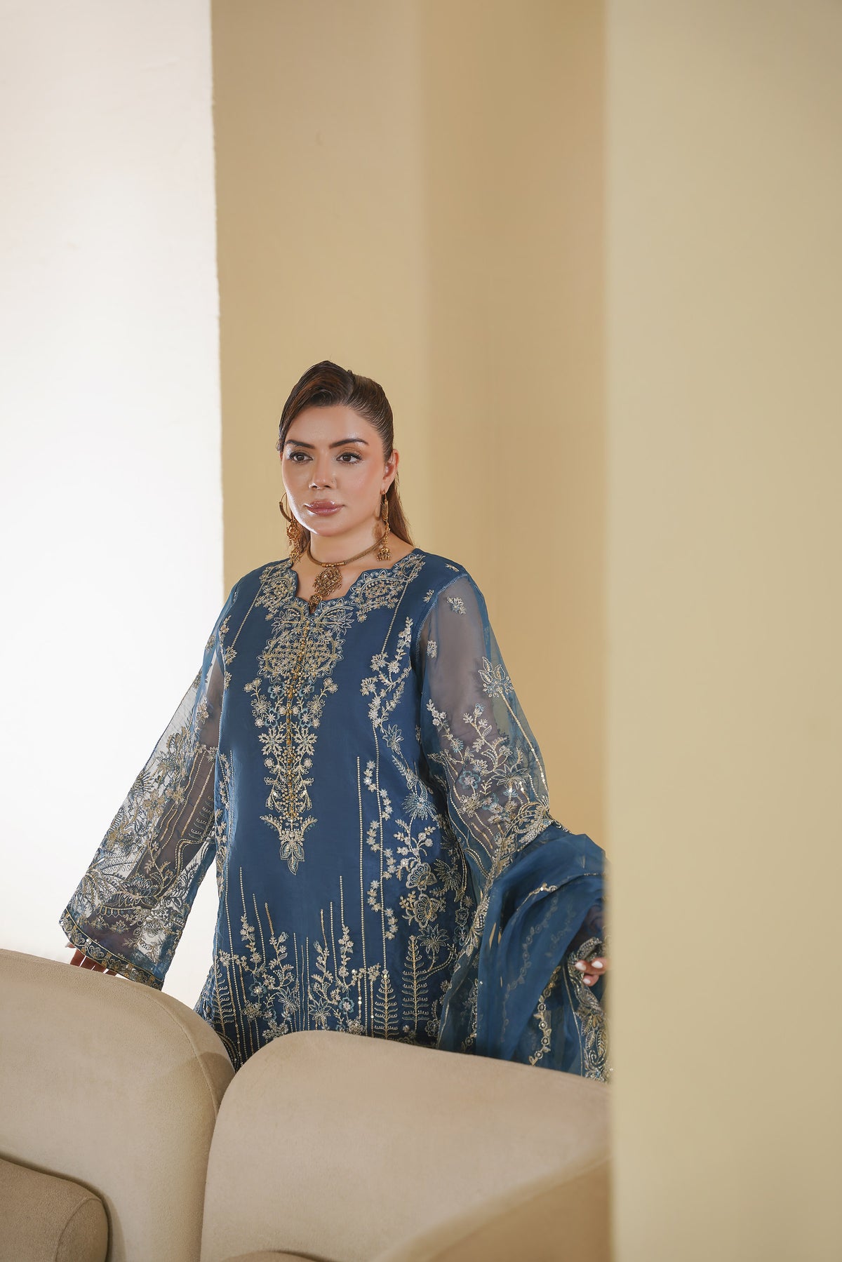 3 Piece - Embroided Organza Suit