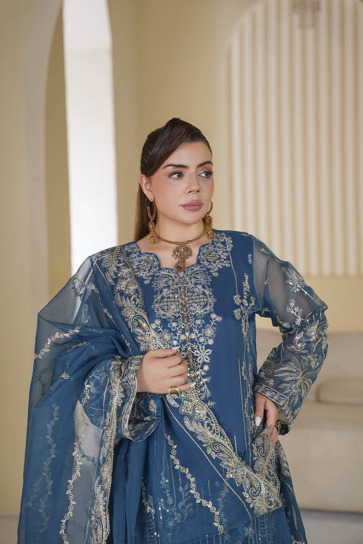 3 Piece - Embroided Organza Suit