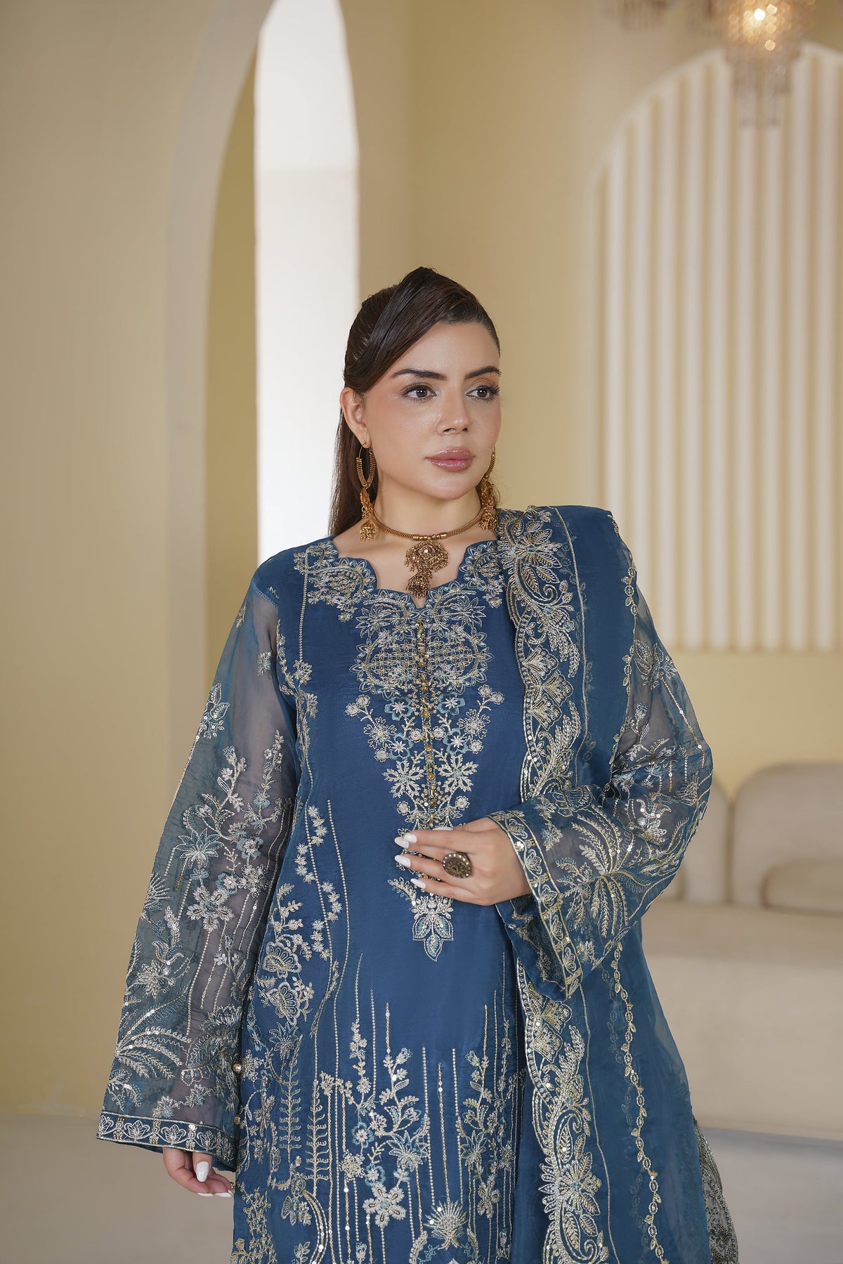 3 Piece - Embroided Organza Suit