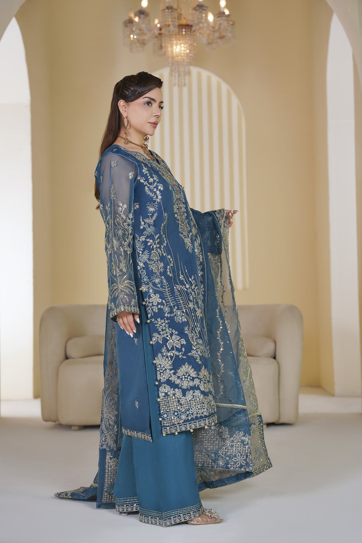 3 Piece - Embroided Organza Suit